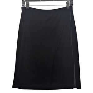 Vintage 90s Luna Chix Velvet Midi Skirt Women Medium Black Side Slit Stretch